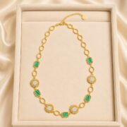 Vintage Twisted Chain Malachite Texture Sunflower Spliced Long Necklace (18K Gold-Plated) - Image 3