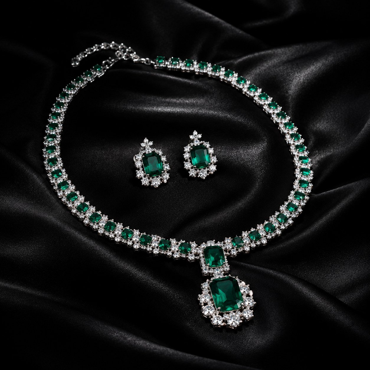 SIGLO green gemstone necklace and earrings jewelry set