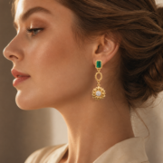 Emerald Zircon Sunflower Drop Earrings, 18K Gold Vintage Texture, Daily Wear Lucky Dainty Jewelry - Image 7