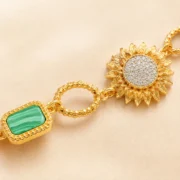Vintage Twisted Chain Malachite Texture Sunflower Spliced Long Necklace (18K Gold-Plated) - Image 2