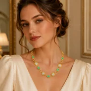 Vintage Twisted Chain Malachite Texture Sunflower Spliced Long Necklace (18K Gold-Plated) - Image 4