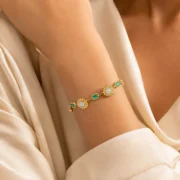 Vintage Spliced Malachite Texture Sunflower Natural Zircon Bracelet (18K Gold-Plated) - Image 3