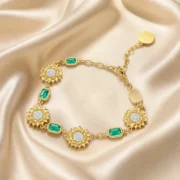 Vintage Spliced Malachite Texture Sunflower Natural Zircon Bracelet (18K Gold-Plated) - Image 2