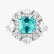 Neon Paraiba Ring front view with a 4.198ct blue-green center stone