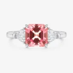 Sunset Dream Padparadscha three stone ring with a 2.4ct pink-orange center stone