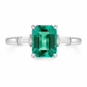 Emerald Grace Three Stone Emerald Ring with a 1.44ct green center stone