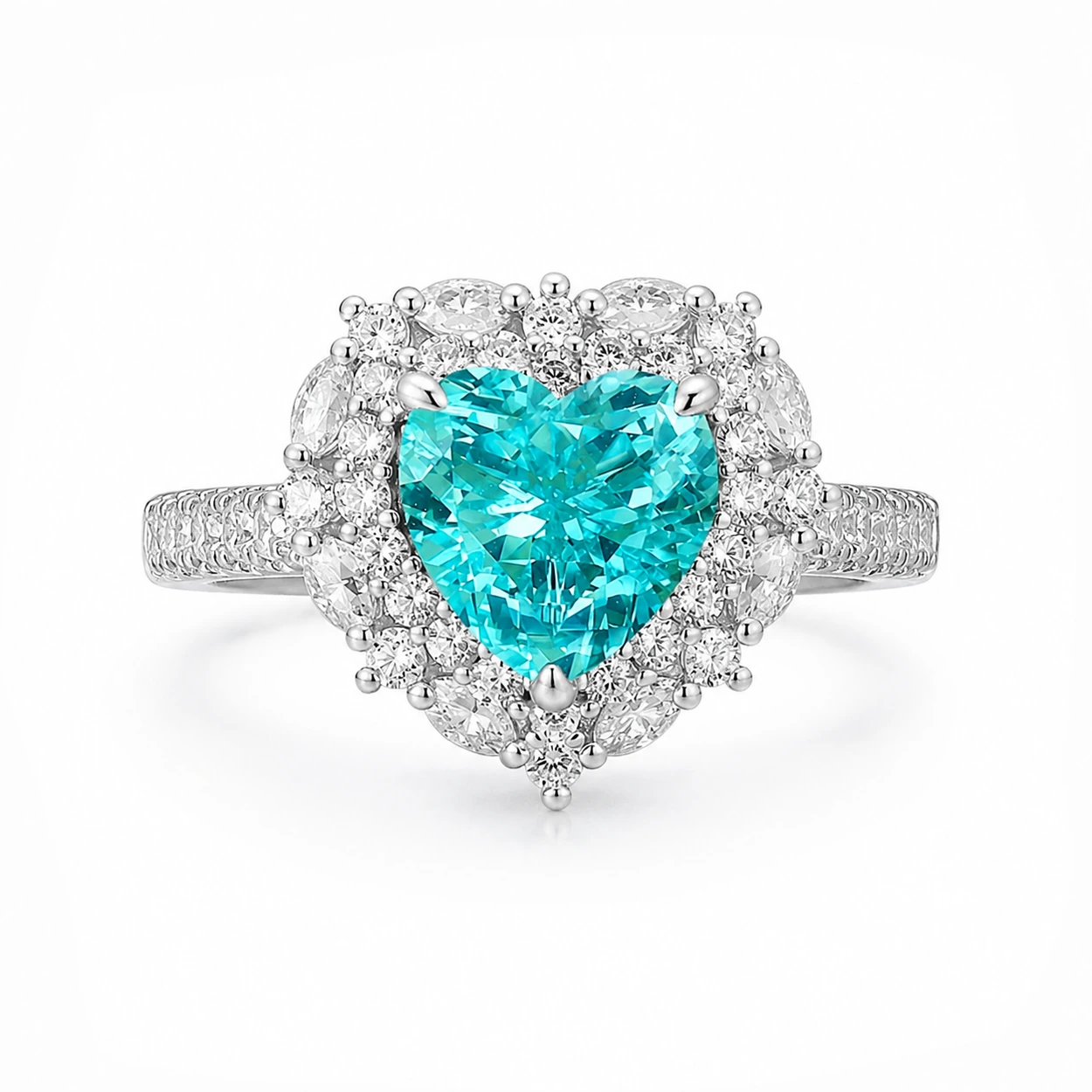 Sea Glass Heart cut Paraiba ring with a 3.212ct blue-green center stone