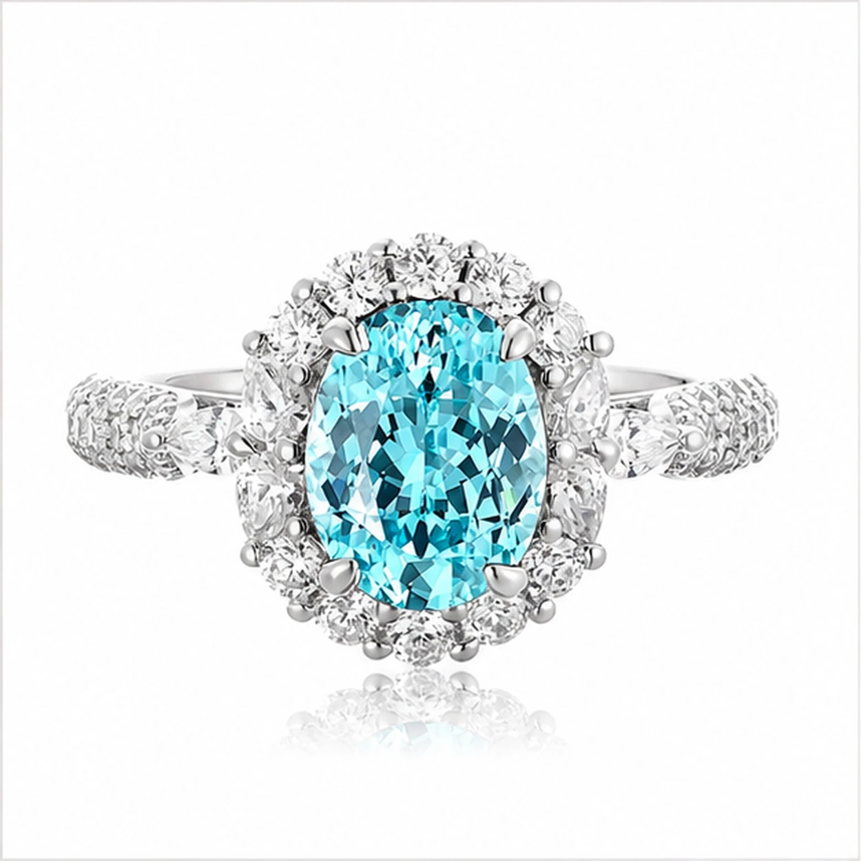 Royal Tide Paraiba Pavé Halo Ring with a 3.23ct oval center stone