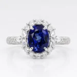 Royal Blue Sapphire Halo Ring with a 2.675ct center stone