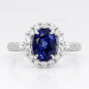 Royal Blue Sapphire Halo Ring with a 2.675ct center stone