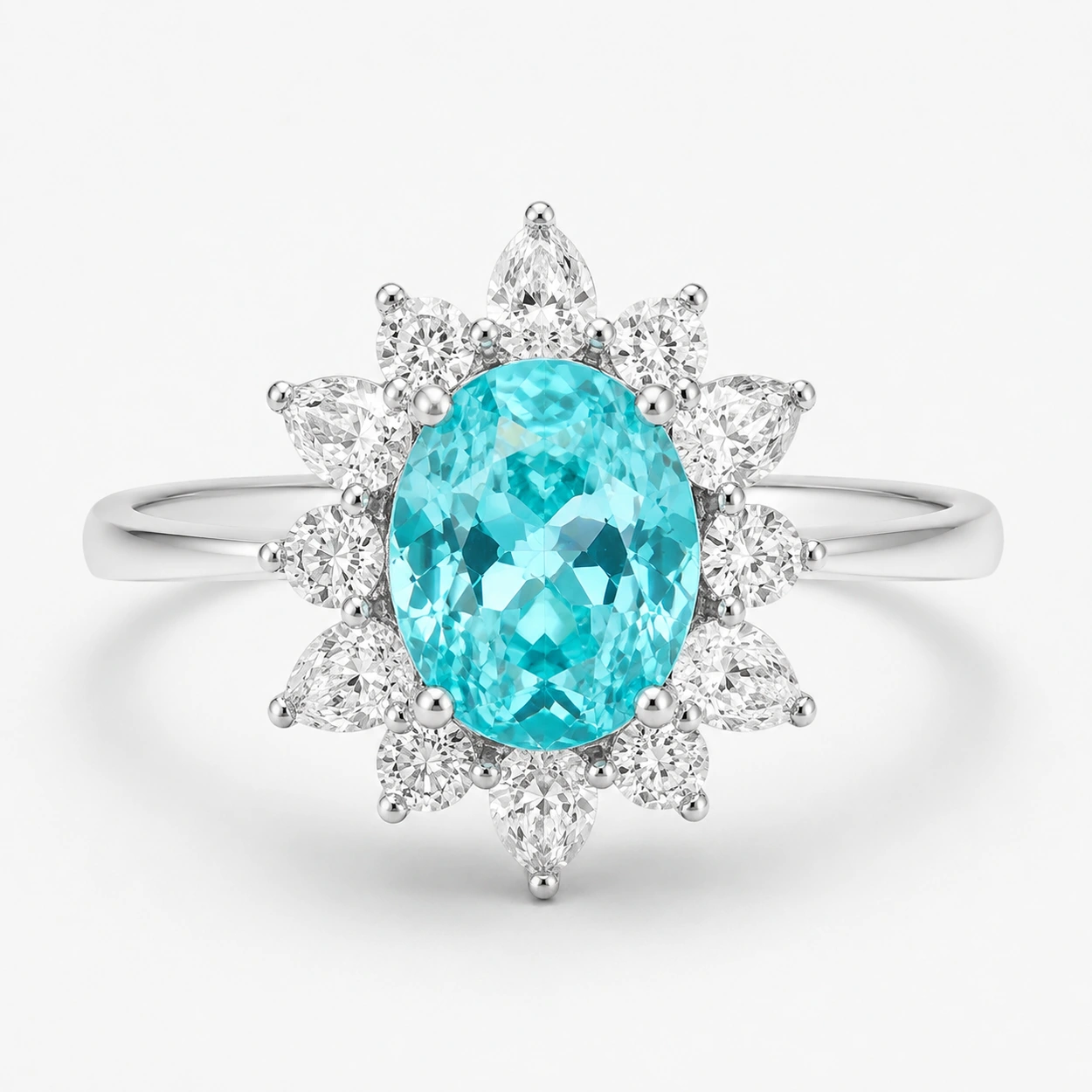Ocean Crown Paraiba Cocktail Ring with a 4.923ct blue-green center stone