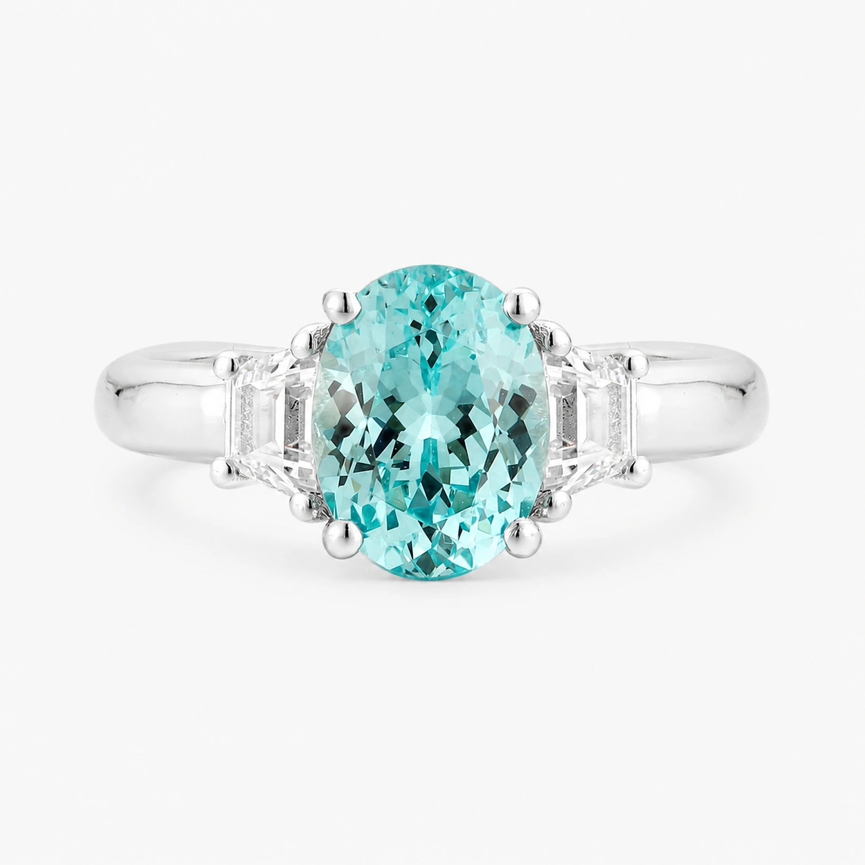 Azure Trinity Paraiba Baguette Ring with a 2.663ct oval center stone