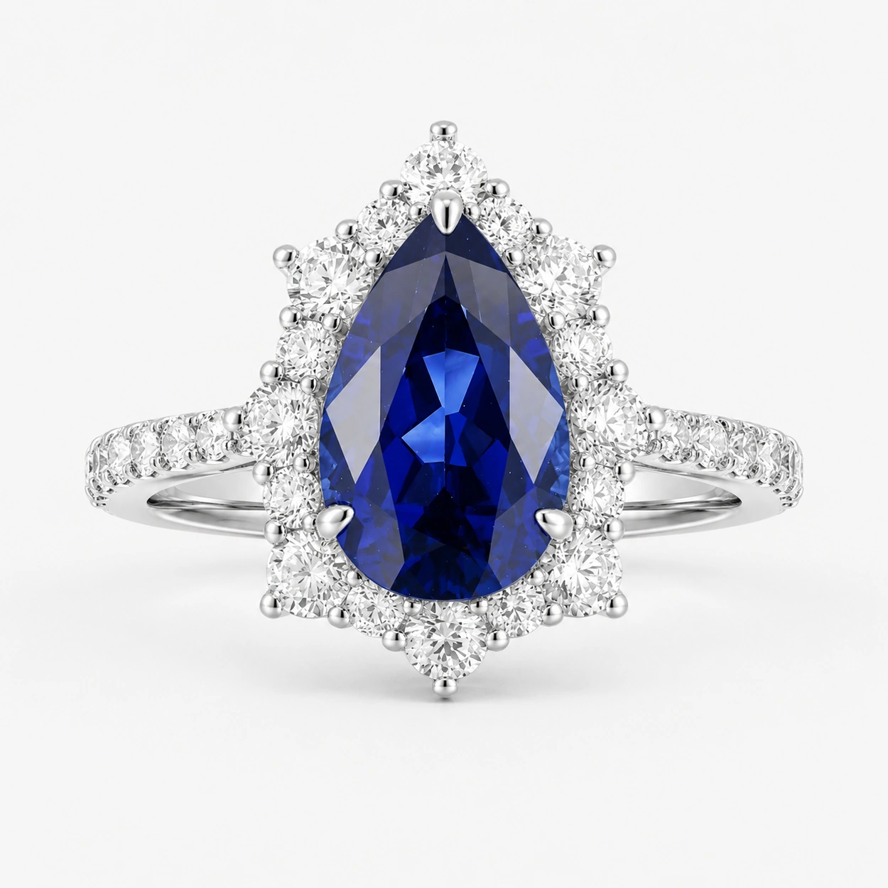 Royal Teardrop pear cut sapphire ring with a 3.07ct blue center stone
