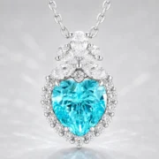 Sea Glass Heart Paraiba Halo Necklace - Image 4
