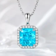 Sky Cushion Paraiba Halo Necklace - Image 5