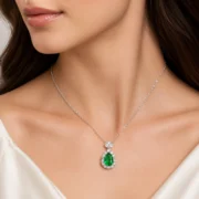 Florence Emerald Pear Halo Necklace - Image 3
