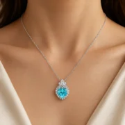 Sea Glass Heart Paraiba Halo Necklace - Image 3