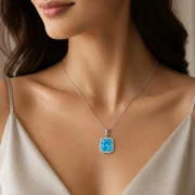 Sky Cushion Paraiba Halo Necklace - Image 4