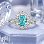Mint Blossom Double Halo Paraiba Ring - Image 2