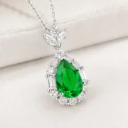 Florence Emerald Pear Halo Necklace - Image 2