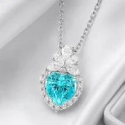 Sea Glass Heart Paraiba Halo Necklace - Image 2