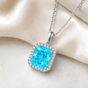 Sky Cushion Paraiba Halo Necklace - Image 3