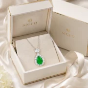 Florence Emerald Pear Halo Necklace - Image 4