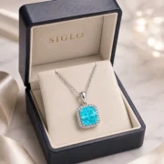 Sky Cushion Paraiba Halo Necklace - Image 2
