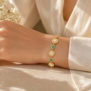 Vintage Spliced Malachite Texture Sunflower Natural Zircon Bracelet (18K Gold-Plated)