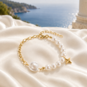 Baroque Pearl Metal Chain Bracelet With Star Charm (Gold Plated Vintage French Style) - Image 5