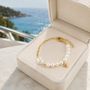 Baroque Pearl Metal Chain Bracelet With Star Charm (Gold Plated Vintage French Style) - Image 3