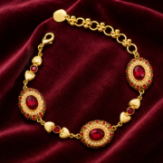 Pigeon Blood CZ Pearl Halo Court Bracelet (Gold Plated Vintage Mystic Style) - Image 2