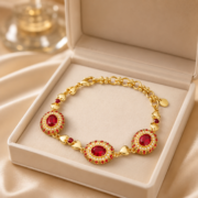 Pigeon Blood CZ Pearl Halo Court Bracelet (Gold Plated Vintage Mystic Style) - Image 5