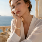 Moonlit Pearls · Pave Clasp Champagne Pearl Bracelet - Image 3