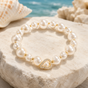 Moonlit Pearls · Pave Clasp Champagne Pearl Bracelet - Image 2