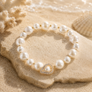 Moonlit Pearls · Pave Clasp Champagne Pearl Bracelet - Image 5