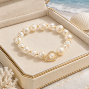 Moonlit Pearls · Pave Clasp Champagne Pearl Bracelet - Image 4