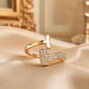Dual T Interlock・Pave Crystal Open Ring - Image 2