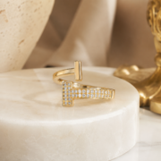 Dual T Interlock・Pave Crystal Open Ring - Image 3