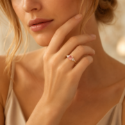 Sunset Dream Padparadscha Three-Stone Ring - Image 3