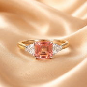 Sunset Dream Padparadscha Three-Stone Ring - Image 5