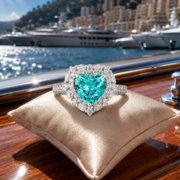 Sea Glass Heart Paraiba Halo Ring - Image 7
