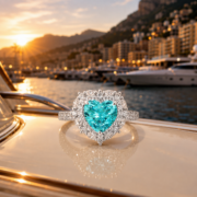 Sea Glass Heart Paraiba Halo Ring - Image 2