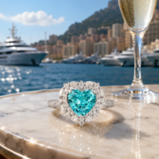 Sea Glass Heart Paraiba Halo Ring - Image 4