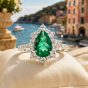 Florence Emerald Pear Halo Ring - Image 4