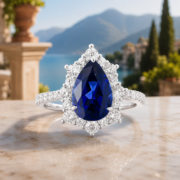Deep Sea Tear Sapphire Pear Halo Ring - Image 5