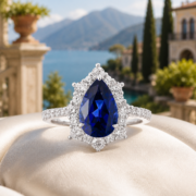 Deep Sea Tear Sapphire Pear Halo Ring - Image 2