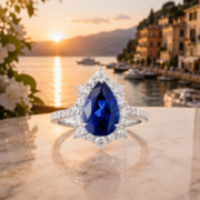 Deep Sea Tear Sapphire Pear Halo Ring - Image 3