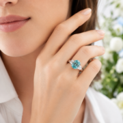 Shallow Sea Echo Paraiba Baguette Three-Stone Ring - Image 4