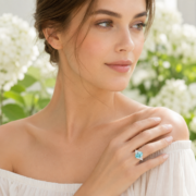 Shallow Sea Echo Paraiba Baguette Three-Stone Ring